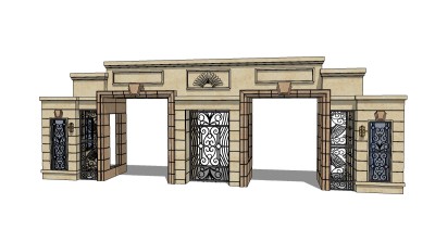 欧式入口大门草图大师模型下载，入口大门sketchup模型