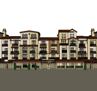 现代连排新中式别墅su模型，SU模型免费下载