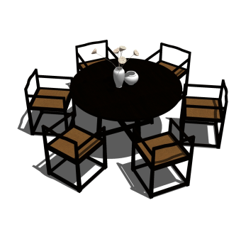 中式餐桌su模型，餐桌草图大师模型下载