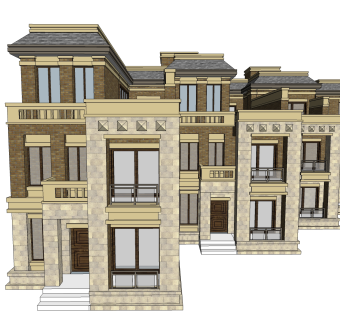 欧式联排别墅su模型，别墅sketchup模型下载