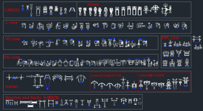 健身会所专用健身器材CAD施工图，健身器材CAD建筑图纸下载