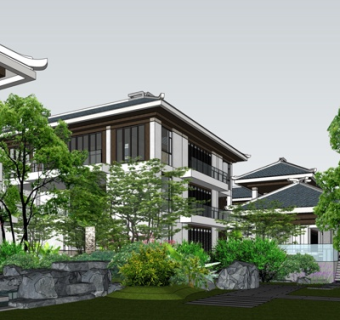 精品中式酒店su模型集下载