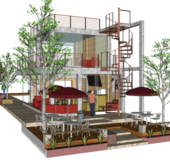 民宿咖啡店草图大师模型，咖啡店sketchup模型下载