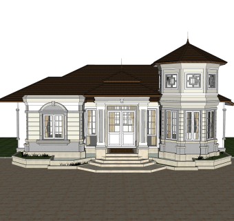 美式别墅草图大师模型，别墅SKB文件下载