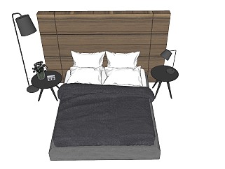 北欧风格冷淡风格双人床草图模型，双人床草图大师模型下载