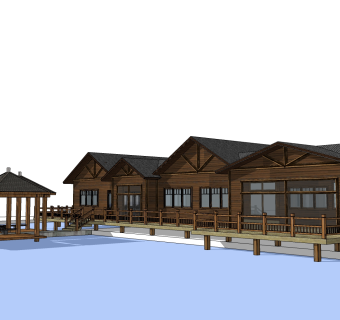 中式度假酒店免费su模型下载、度假酒店草图大师模型下载