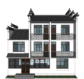 中式别墅四合院su模型下载、中式别墅四合院草图大师模型下载