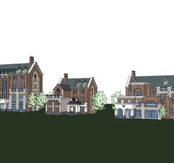 现代连排简约别墅草图大师模型下载，独栋别墅sketchup模型