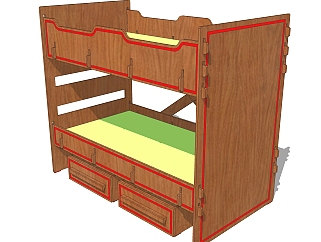 现代<em>高低</em>床铺草图大师模型，儿童床SU模型下载