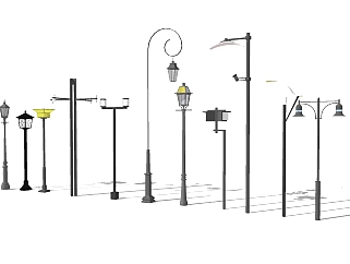 现代造型路灯组合草图大师模型，造型路灯组合sketchup模型下载