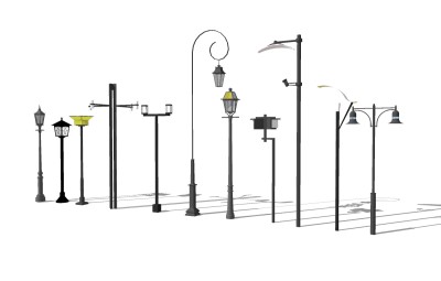 现代造型路灯组合草图大师模型，造型路灯组合sketchup模型下载