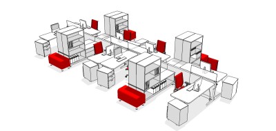 现代隔断办公桌su模型，办公桌草图大师模型下载