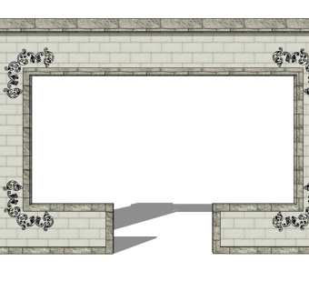 中式景观墙SU模型下载，景观墙skb模型分享