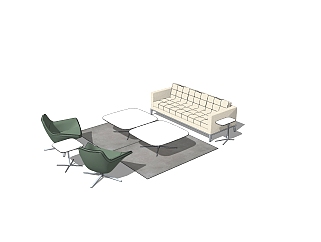 现代休闲办公沙发su模型，办公沙发skp模型下载