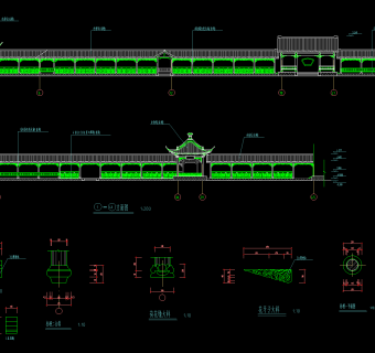 古建长廊建筑CAD施工图，长廊CAD建筑图纸下载