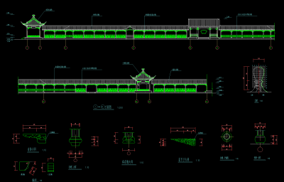 古建长廊建筑CAD施工图，长廊CAD建筑图纸下载