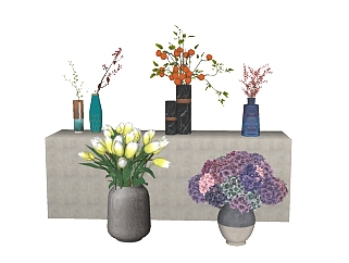 现代花瓶花卉插花skb模型分享，花瓶花卉sketchup模型下载