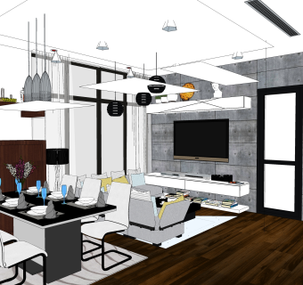 室内设计作品草图大师模型，家装SU模型下载