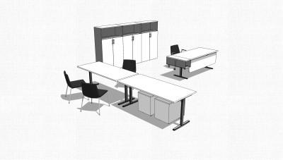 现代简约班台桌草图大师模型，班台桌sketchup模型下载