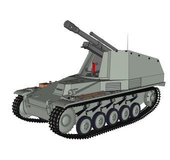 德国SdKfz-124-Wespe黄蜂自行火炮su模型，自行火炮草图大师模型下载