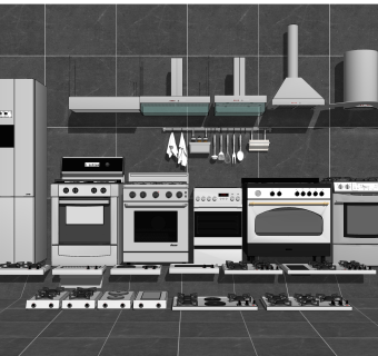 现代厨房用具草图大师模型，厨具su模型下载