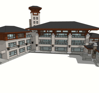 新中式休闲建筑会所模型，sketchup模型免费下载