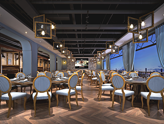 新华都海物会餐饮空间效果图施工图CAD图纸，餐厅cad设计图纸下载