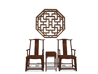 中式休闲桌椅免费su模型，休闲桌椅sketchup模型下载