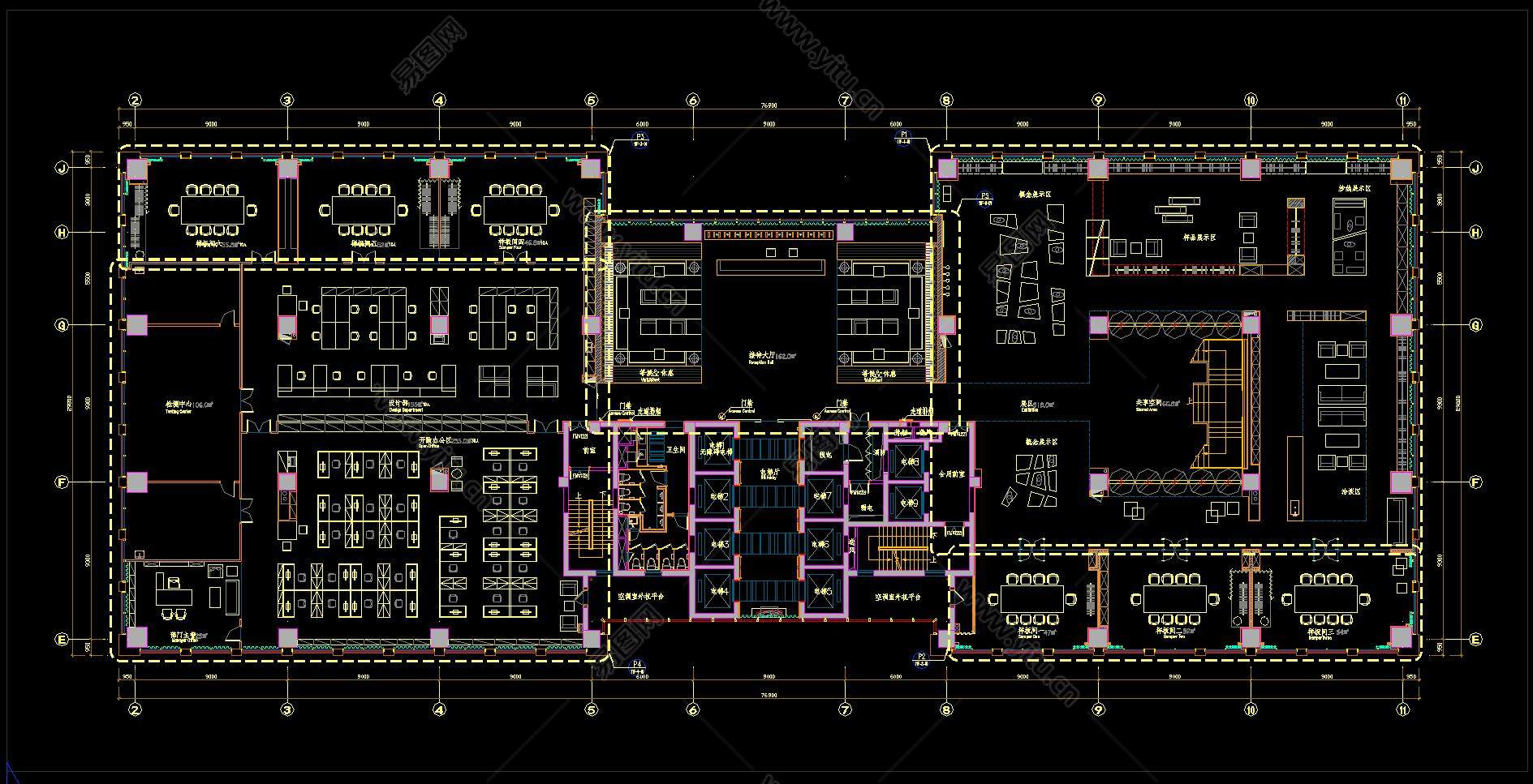 2020最新现代办公室平面方案精品CAD施工图下载_id:184448_牛模网