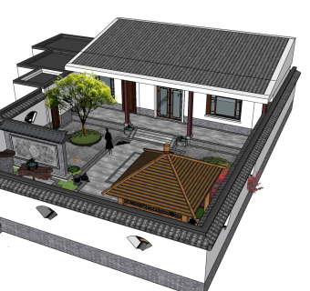 中式别墅四合院su模型下载、中式别墅四合院草图大师模型下载