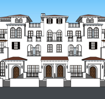 欧式连排别墅su模型免费下载，sketchup别墅草图大师模型