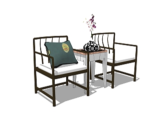 新中式休闲桌椅免su模型，休闲桌椅sketchup模型下载