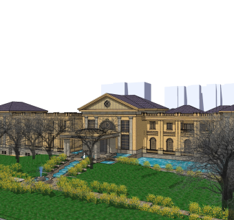 欧式售楼处建筑方案草图大师模型，售楼部建筑沙盘sketchup模型免费下载