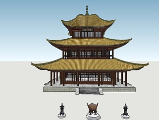 中式岳阳楼免费su模型、景观楼草图大师模型下载