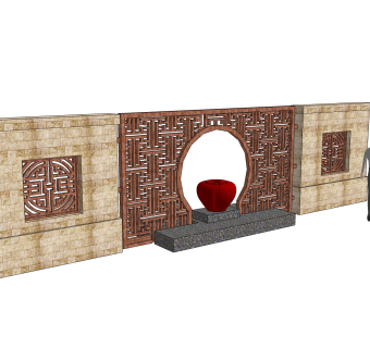 新中式景墙sketchup模型下载