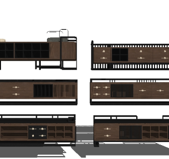 新中式实木电视柜组合sketchup模型，电视柜草图大师模型下载