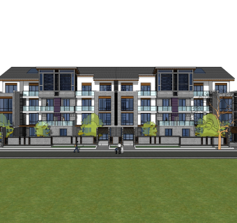 中式联排别墅su模型，别墅草图大师模型下载