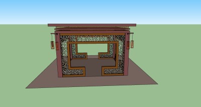 中式雕花亭skp文件下载，雕花亭草图大师模型下载