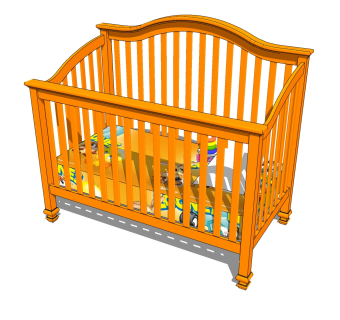现代婴儿床草图大师模型，婴儿床skb文件