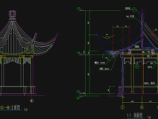 苏式亭阁CAD施工图，亭子CAD建筑图纸下载