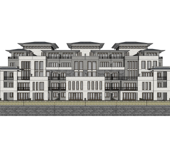 中式联排别墅su模型，别墅sketchup模型下载
