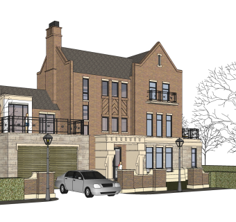 现代独栋别墅草图大师模型下载，独栋别墅sketchup模型