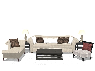 欧式组合沙发免费su模型，组合沙发skp模型下载