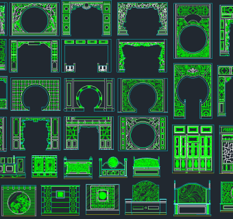 精心整理中式隔断门类CAD图，隔断门CAD图纸下载