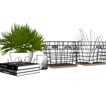 北欧盆栽置物篮摆件草图大师模型,现代装饰品su模型下载