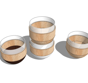 日式餐具草图大师模型，碗SU模型下载