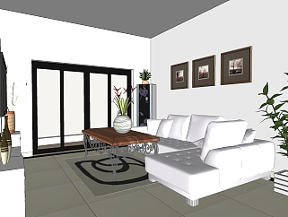 现代家装组合客厅su模型，客厅skb文件下载