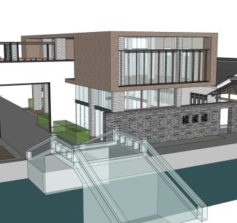 现代独栋别墅草图大师模型下载，独栋别墅sketchup模型