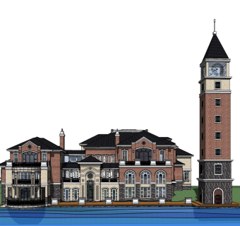 欧式别墅外观草图大师模型，别墅外观sketchup模型免费下载