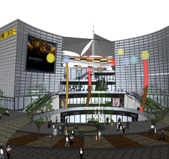 现代沿街商业建筑草图大师模型，商业综合体sketchup模型免费下载